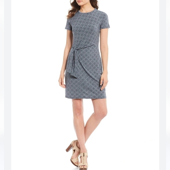 NWOT Michael Michael Kors Tile Print Short Sleeve Tie Dress - Size Petite - Picture 1 of 11